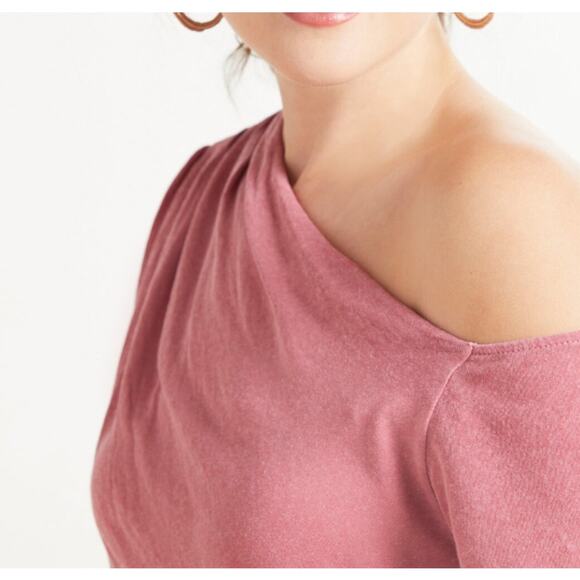 LA Made XSmall Pink Sylvie Off The Shoulder Tee Tshirt Linen Cotton Short Sleeve - Picture 11 of 11